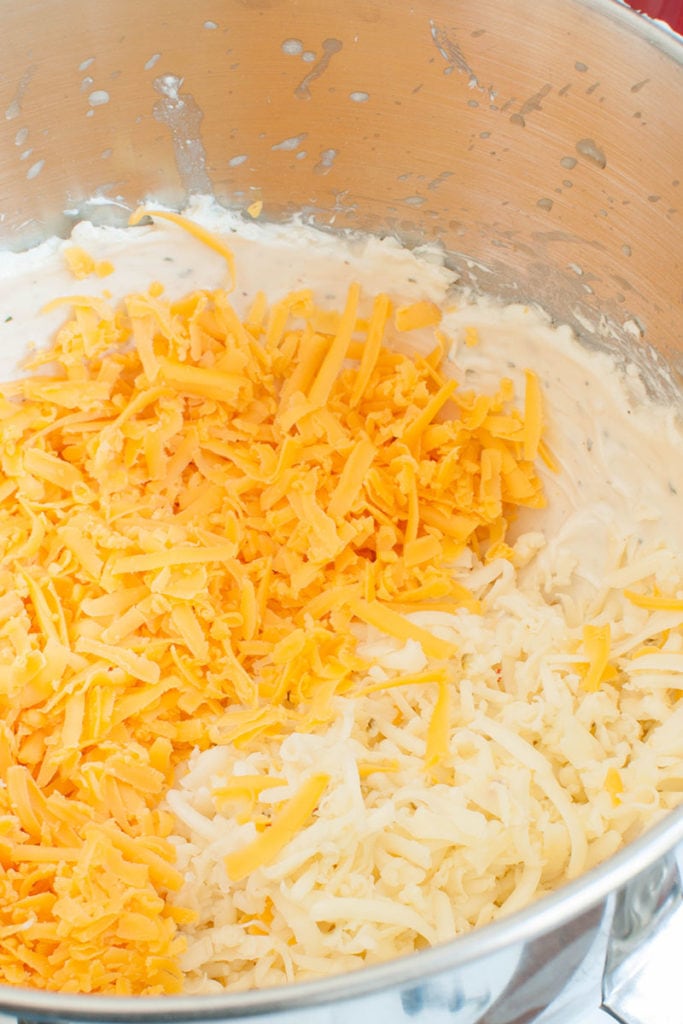 cheese added to mixer bowl