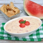 Great summer dessert dip recipe with chunks of real watermelon and a hint of cinnamon. Serve watermelon cheesecake dip with cinnamon pita chips or fruit.
