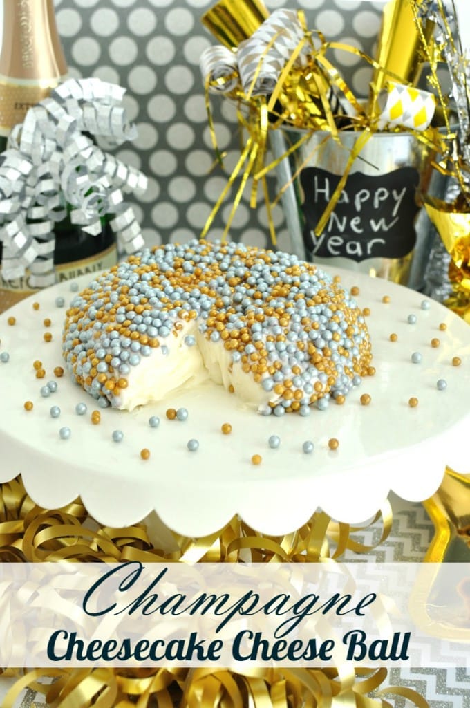Champagne Cheesecake Cheese Ball- Ring in the new year with this festive and easy dessert dip recipe. Great for your New Year's Eve Party.