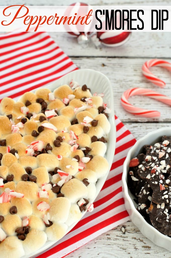 Peppermint S'mores Dip- Chocolate and toasted marshmallows get a Christmas time twist with the flavor of peppermint in this peppermint s'mores dip. Great dessert for the holidays.