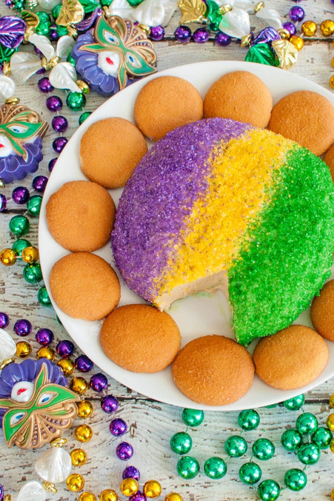 King Cake Cheese Ball for Mardi Gras - Dip Recipe Creations