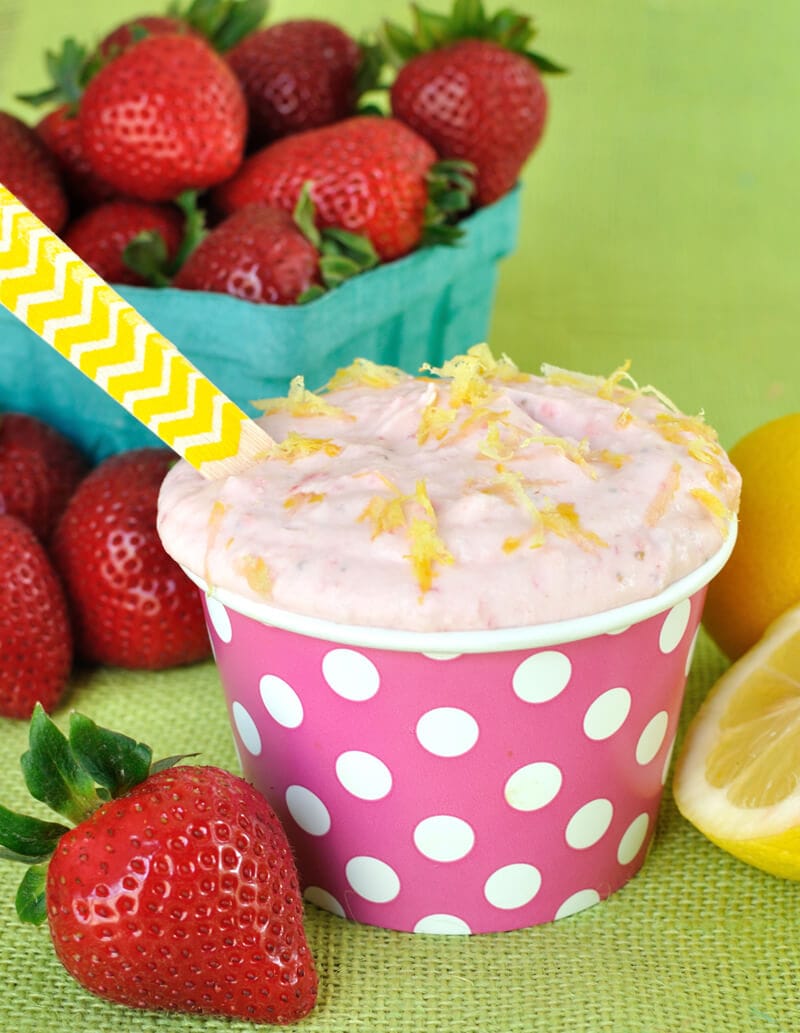Strawberry Lemonade Dip- An easy fruit dip recipe with the sweet flavor of strawberries and the tart flavor of lemon. A great summer dessert or snack. 
