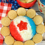 Decorated in a patriotic theme, this Red White & Blue Golden Oreo Cheese Ball is an easy dessert dip recipe for the 4th of July, Memorial Day, or Labor Day.