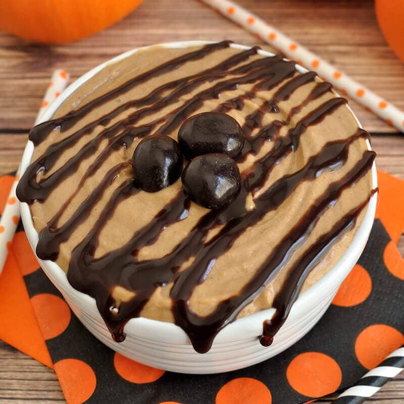 Pumpkin Mocha Dip is a perfect fall cheesecake dip recipe for pumpkin, chocolate, and coffee lovers! Great appetizer or dessert for a Halloween party.