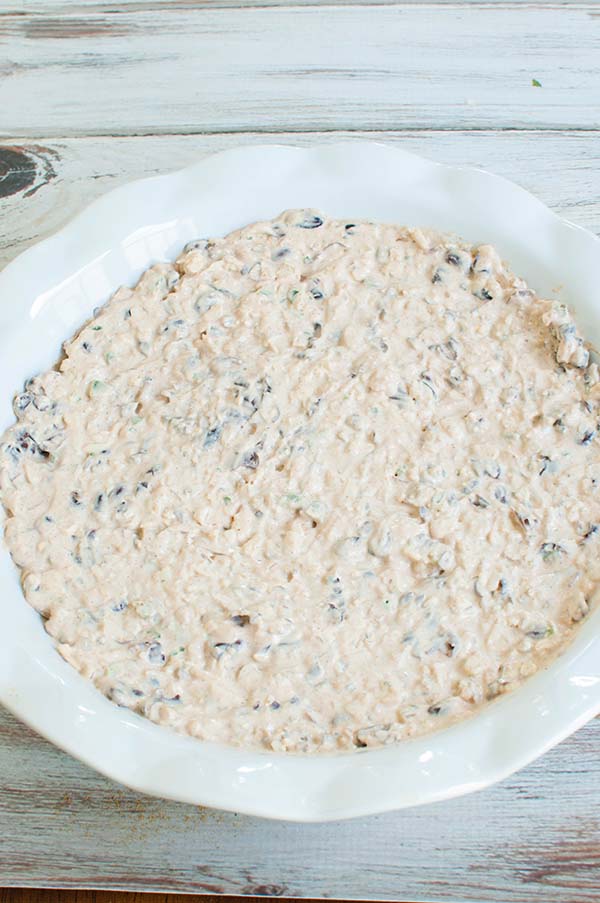 unbaked dip in a pie dish