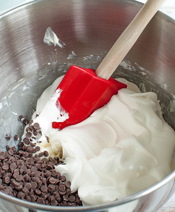 chocolate chip dip ingredients in mixing bowl